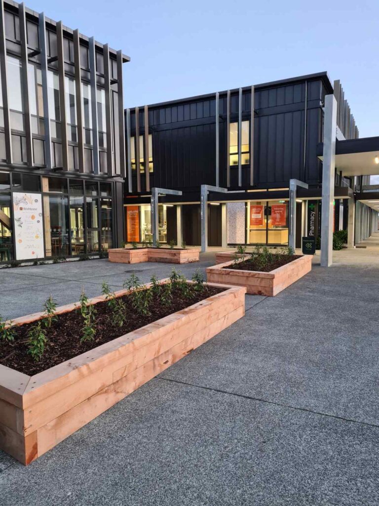 Modern light commercial building in Wellington featuring quality construction, landscaping, and contemporary architectural design.
