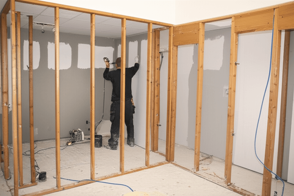Kitchen renovation in progress showing construction work