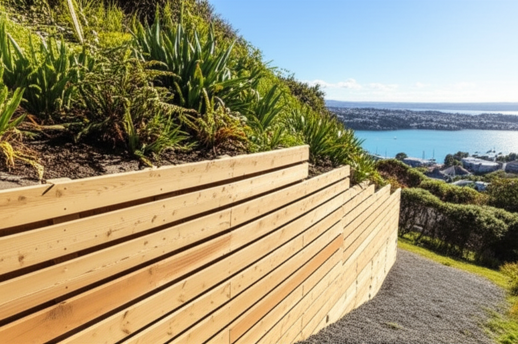 Professional retaining wall construction on Wellington hillside property