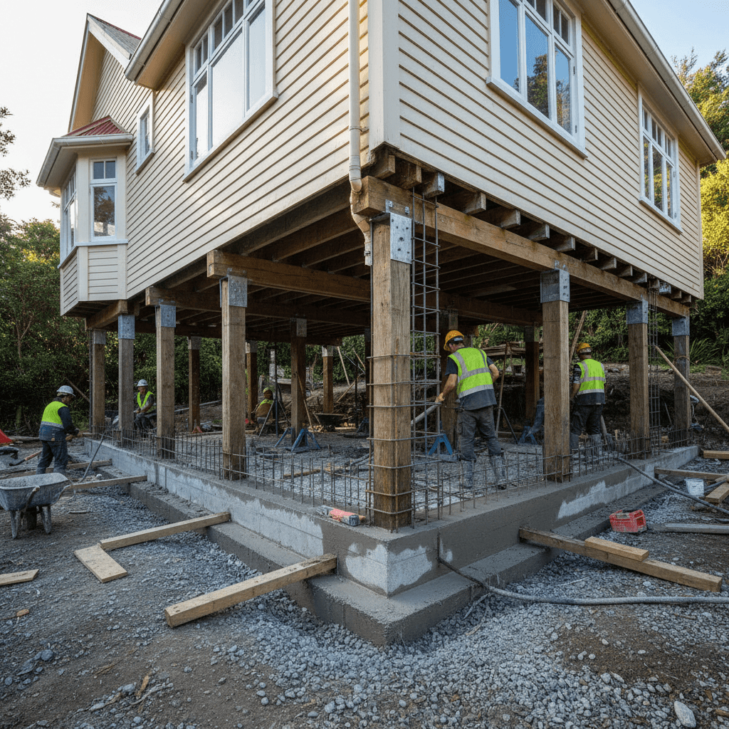 Foundation strengthening work being carried out on a Wellington character home
