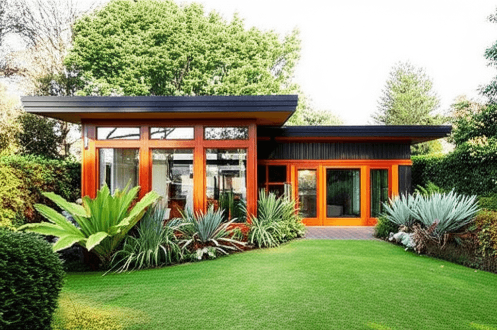 Modern granny flat design in a New Zealand suburban backyard with native landscaping