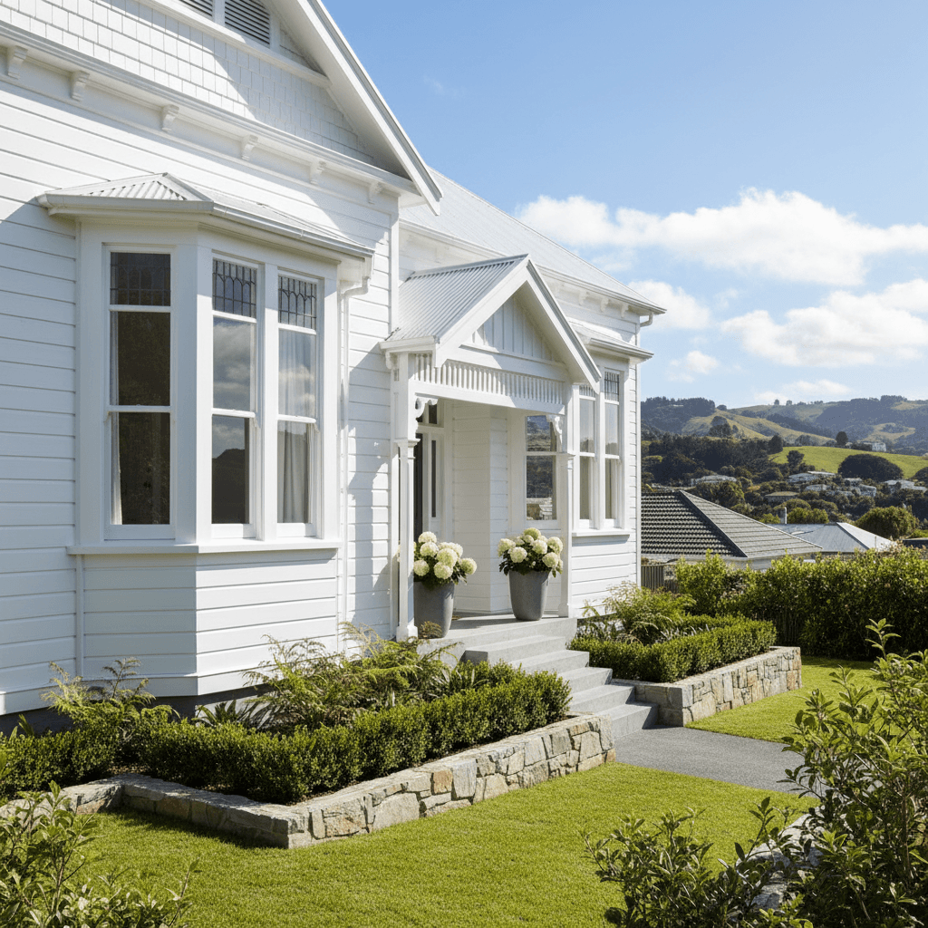 Beautifully renovated Wellington character villa with white weatherboard cladding