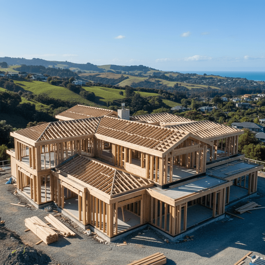 Premium home under construction in Wellington showing high quality architectural framing