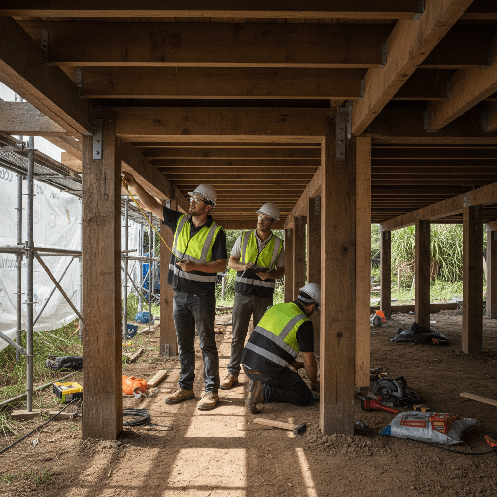 Foundation and pile inspection underneath a Wellington character home during renovation