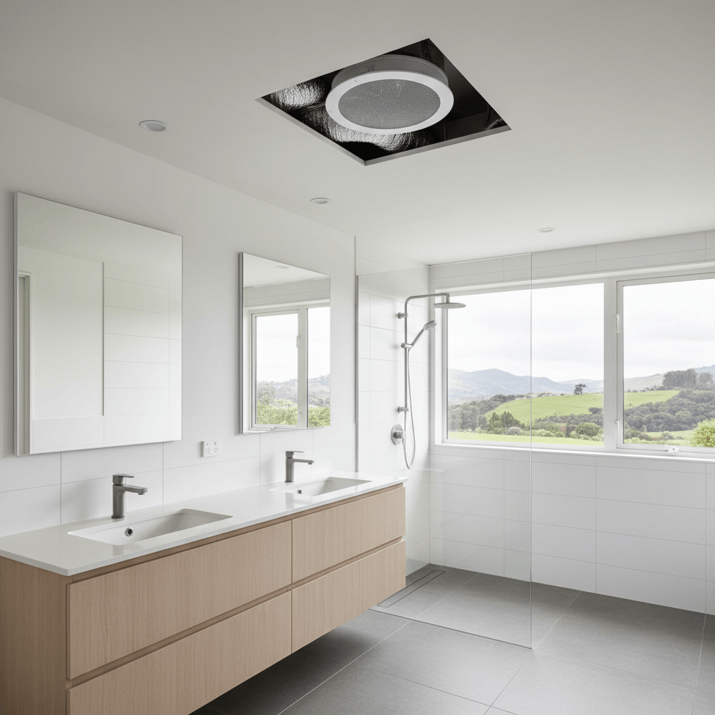 Modern bathroom ventilation extract fan installed in a Wellington home for healthy homes standards