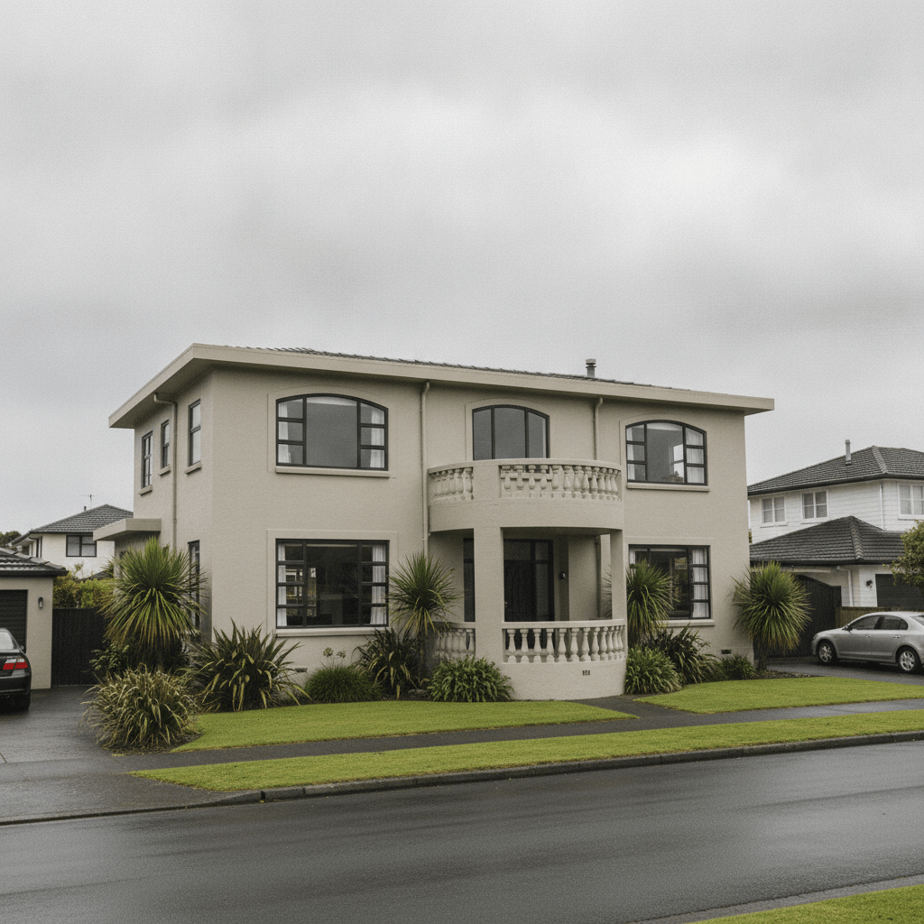 Two-storey New Zealand home with monolithic plaster cladding exterior