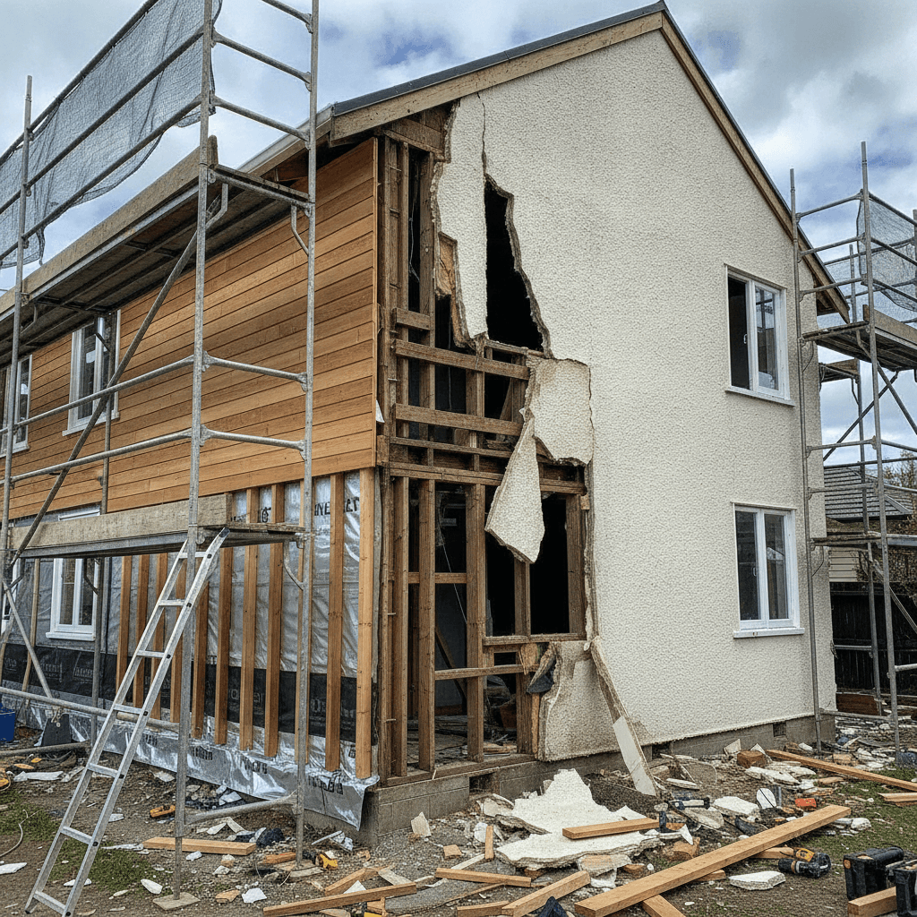 New Zealand house being reclad from monolithic plaster to weatherboard cladding