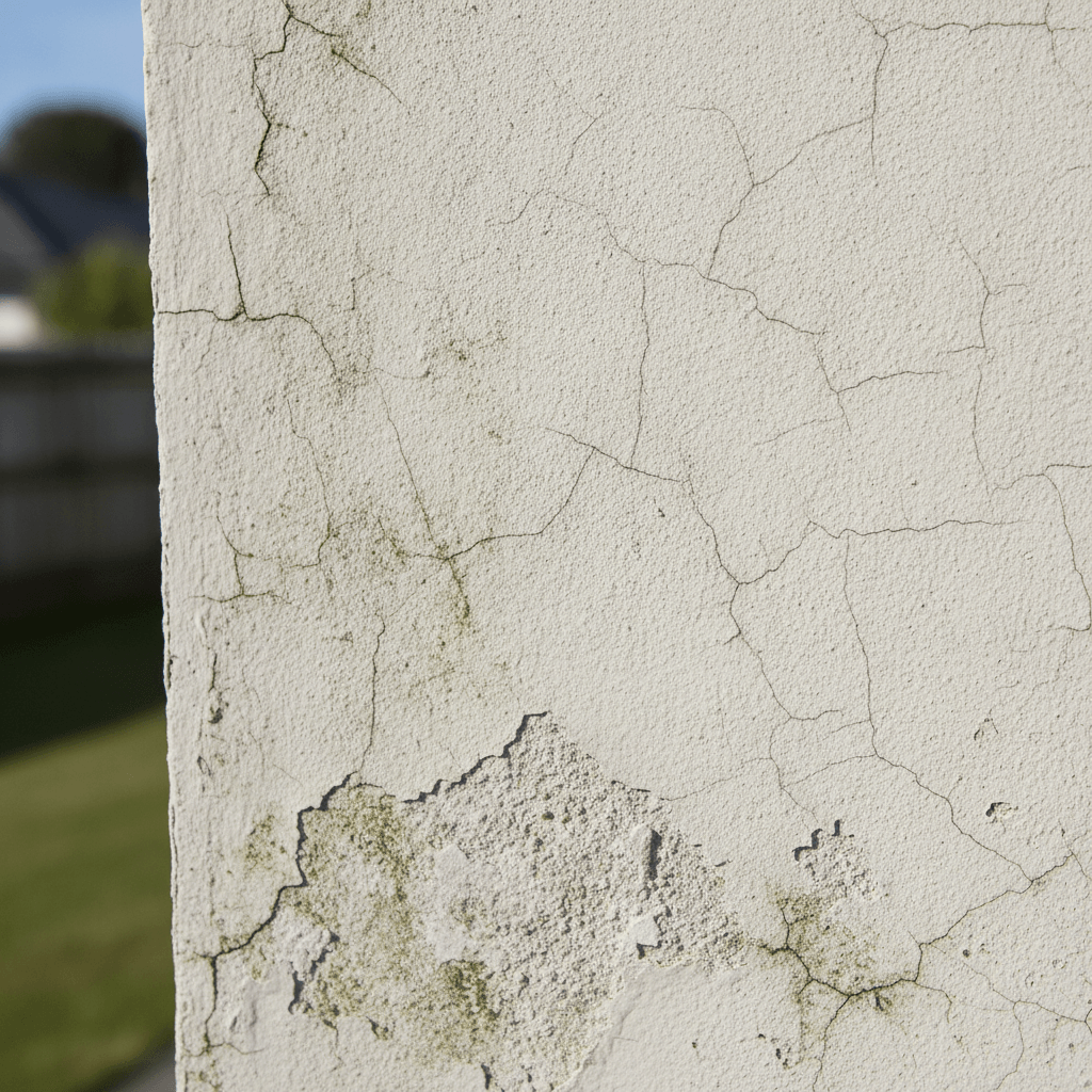 Cracked Rockcote plaster cladding on New Zealand home showing deterioration